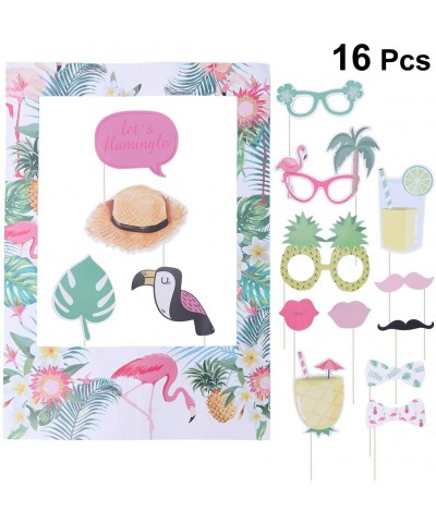 Flamingo Photo Booth Props Kit Hawaiian Summer Theme Party DIY Paper Photo Props Decorative Selfie Props for Luau Party 16PCS...