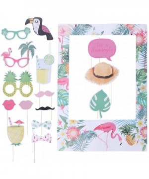 Flamingo Photo Booth Props Kit Hawaiian Summer Theme Party DIY Paper Photo Props Decorative Selfie Props for Luau Party 16PCS...