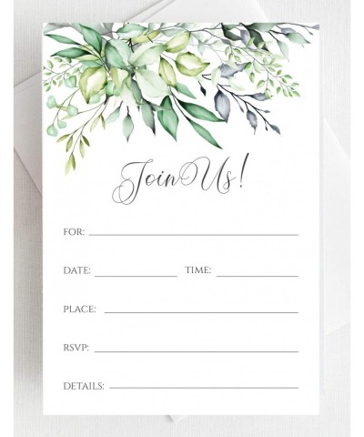 Set of 25 Bridal Shower Invitations with Envelopes - Greenery Watercolor All Occasion Fill-in Style Invites with Envelopes - ...