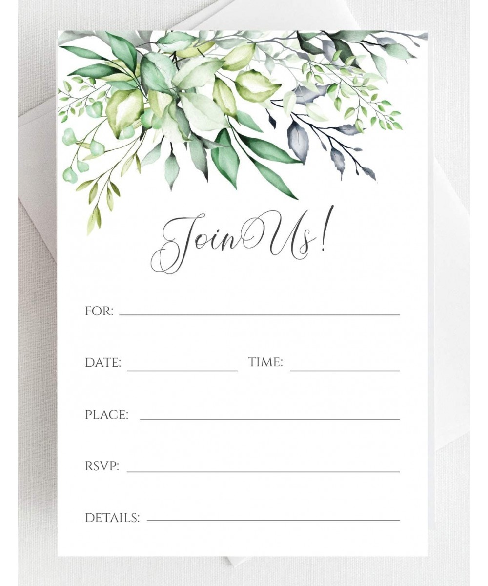 Set of 25 Bridal Shower Invitations with Envelopes - Greenery Watercolor All Occasion Fill-in Style Invites with Envelopes - ...