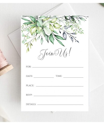 Set of 25 Bridal Shower Invitations with Envelopes - Greenery Watercolor All Occasion Fill-in Style Invites with Envelopes - ...