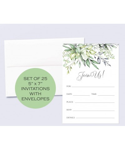 Set of 25 Bridal Shower Invitations with Envelopes - Greenery Watercolor All Occasion Fill-in Style Invites with Envelopes - ...