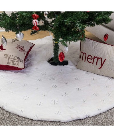 50 inch Faux Fur Christmas Tree Skirt-Silver Snowflake Sequin Large Luxury Embroidered Furry Christmas Decoration - Snowfall ...
