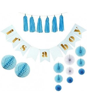 It's A Boy Baby Shower Banner and Decorations Party Kit - Blue White with Extra Long Gold Glitter Twine for Easy Hanging - Ca...