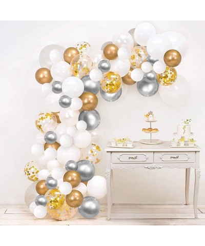 Sliver Gold Confetti balloons- 120Pack White and Metallic Gold Party Balloon Garland Kit with Strip Tape- Dot Glue for Weddin...