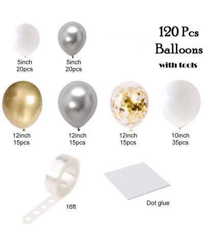 Sliver Gold Confetti balloons- 120Pack White and Metallic Gold Party Balloon Garland Kit with Strip Tape- Dot Glue for Weddin...