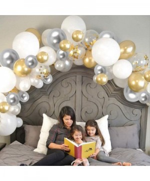 Sliver Gold Confetti balloons- 120Pack White and Metallic Gold Party Balloon Garland Kit with Strip Tape- Dot Glue for Weddin...