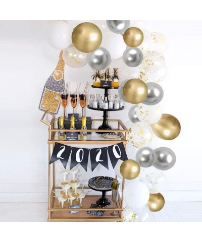 Sliver Gold Confetti balloons- 120Pack White and Metallic Gold Party Balloon Garland Kit with Strip Tape- Dot Glue for Weddin...