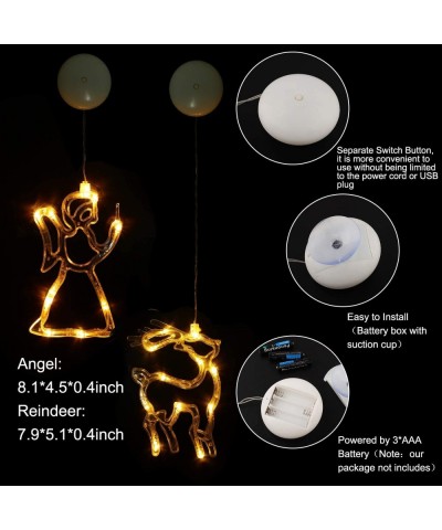 2 Pieces LED Christmas Lights Indoor Window Decorations with Suction Cup for Holiday Birthday Party Battery Powered Warm Whit...