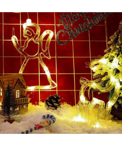 2 Pieces LED Christmas Lights Indoor Window Decorations with Suction Cup for Holiday Birthday Party Battery Powered Warm Whit...