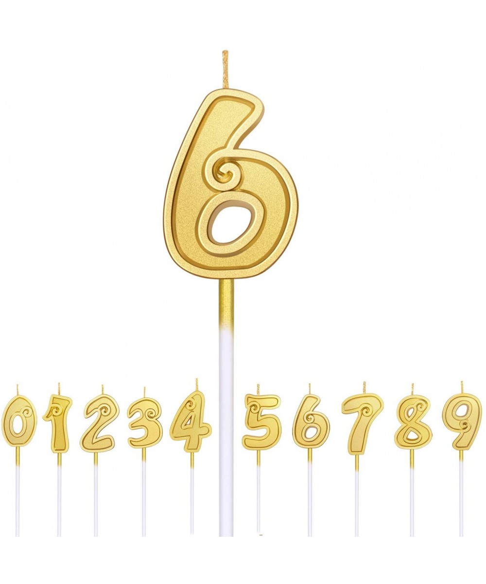 Birthday Candle Number 6 Cake Topper Gold Glitter Happy Birthday Numeral for Weddings- Party Baby's Birthday Cake Candle Eco-...