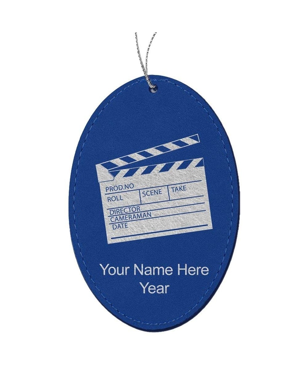 Faux Leather Christmas Ornament- Movie Clapperboard- Personalized Engraving Included (Dark Blue- Oval) - Dark Blue - CO18ZZNA...