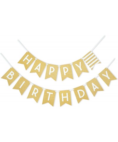 Premium Layered Felt Happy Birthday Banner Bunting Laser Cut 60 inches Wide - Gold Shimmer - CT12NZQO1ZX $10.73 Banners & Gar...