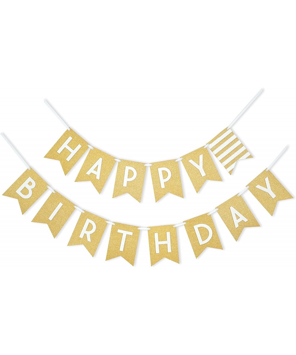 Premium Layered Felt Happy Birthday Banner Bunting Laser Cut 60 inches Wide - Gold Shimmer - CT12NZQO1ZX $10.73 Banners & Gar...