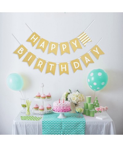 Premium Layered Felt Happy Birthday Banner Bunting Laser Cut 60 inches Wide - Gold Shimmer - CT12NZQO1ZX $10.73 Banners & Gar...