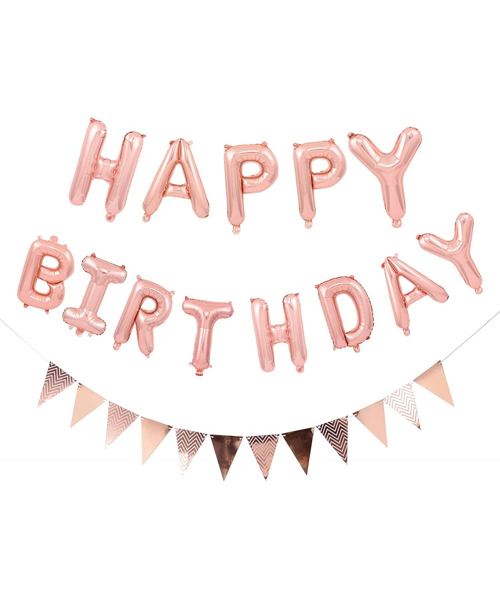 Happy Birthday Balloons Banner (Rose Gold) Mylar Foil Letters and pennant banner - Inflatable Party Decor and Event Decoratio...