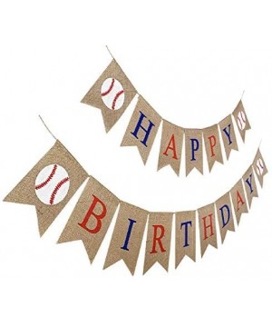 Burlap Baseball Happy Birthday Banner- Jute Baseball Party Sign- Pre Stung Bday Bunting Decoration - Burlap Baseball Banner -...