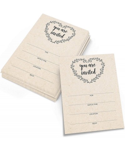 Blank Invitations Rustic (Set of 24) 5x7 Inches- Large Simple with Heart - You are Invited - Kraft Tan Fill-in for Party- Wed...