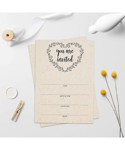 Blank Invitations Rustic (Set of 24) 5x7 Inches- Large Simple with Heart - You are Invited - Kraft Tan Fill-in for Party- Wed...