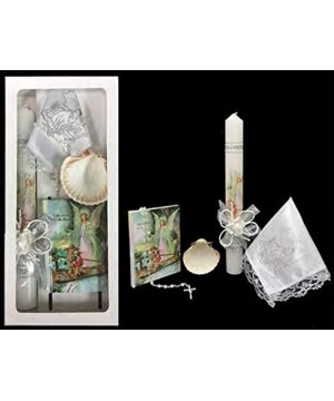 Spanish Handmade Christening/Baptism Set for Girl- Boy Guardian Angel Candle- Bible- Dry Cloth- Sea Shell- and Rosary -Bautiz...