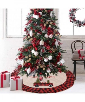 Farmhouse Burlap Christmas Tree Skirt 48 Inch Red and Black Buffalo Check Trim Car Pattern Xmas Tree Holiday Decorations (Pla...