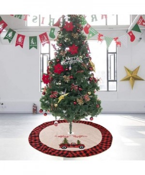 Farmhouse Burlap Christmas Tree Skirt 48 Inch Red and Black Buffalo Check Trim Car Pattern Xmas Tree Holiday Decorations (Pla...