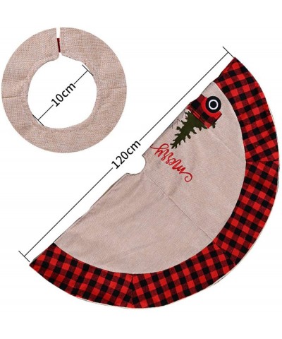 Farmhouse Burlap Christmas Tree Skirt 48 Inch Red and Black Buffalo Check Trim Car Pattern Xmas Tree Holiday Decorations (Pla...