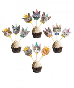 Set of 48 Glittery Kitten Cat Meow Cupcake Toppers-Cat Birthday Decor for Kids Birthday Party Baby Shower Cat Theme Party Sup...