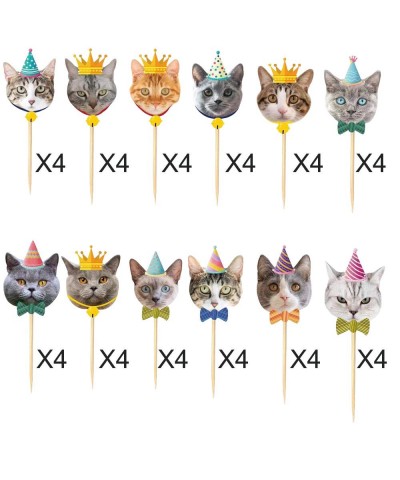 Set of 48 Glittery Kitten Cat Meow Cupcake Toppers-Cat Birthday Decor for Kids Birthday Party Baby Shower Cat Theme Party Sup...