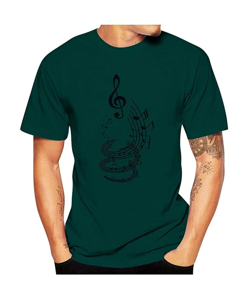 Men Casual Funny Guitar Musical Note Print T Shirt Summer Short Sleeve T Shirt Roun Neck Tee - Green - CR196UGL9XU $6.90 Cake...