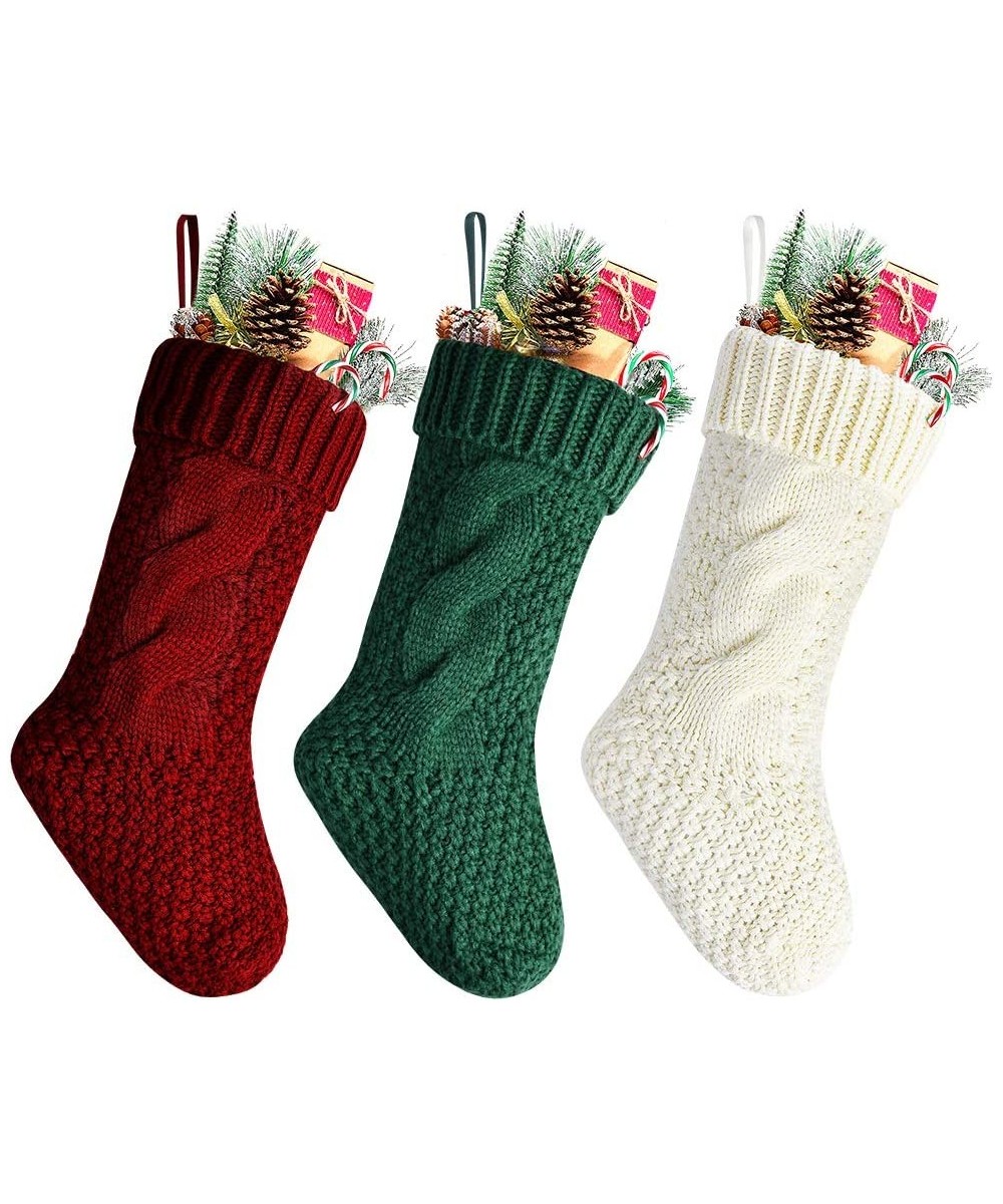 14" Unique Burgundy and Ivory and Green Knitted Christmas Stockings-3 Pack - Burgundy-green-ivory - C818Y68Q5QA $17.39 Stocki...