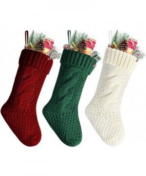 14" Unique Burgundy and Ivory and Green Knitted Christmas Stockings-3 Pack - Burgundy-green-ivory - C818Y68Q5QA $17.39 Stocki...