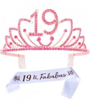 19th Birthday Tiara and Sash-19th Birthday Gifts for Women-Happy 19th Birthday Party Supplies-19th Birthday Crown and Sash 19...