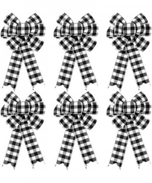 6 Pieces Buffalo Plaid Bow Halloween Thanksgiving Christmas Wreath Bow 10 Inch Black and White Fall Bow for Christmas Tree Cr...