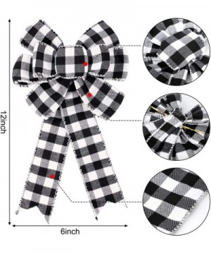 6 Pieces Buffalo Plaid Bow Halloween Thanksgiving Christmas Wreath Bow 10 Inch Black and White Fall Bow for Christmas Tree Cr...