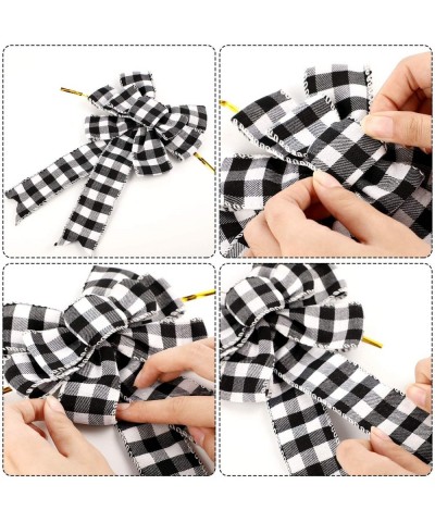 6 Pieces Buffalo Plaid Bow Halloween Thanksgiving Christmas Wreath Bow 10 Inch Black and White Fall Bow for Christmas Tree Cr...