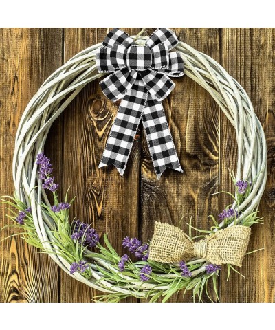 6 Pieces Buffalo Plaid Bow Halloween Thanksgiving Christmas Wreath Bow 10 Inch Black and White Fall Bow for Christmas Tree Cr...