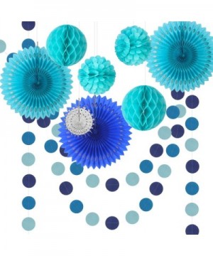 Under The Sea Theme Blue Party Decorations Hanging Paper/Paper Fans/Pom Poms Flowers/Bunting Flags/Garlands Sting Polka Dot f...