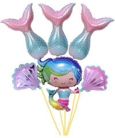 Mermaid Aluminum foil Balloons Mermaid Tail Balloons Conch Mylar Balloons for Birthday Party Decoration (6Pack Mermaid) - 6pa...