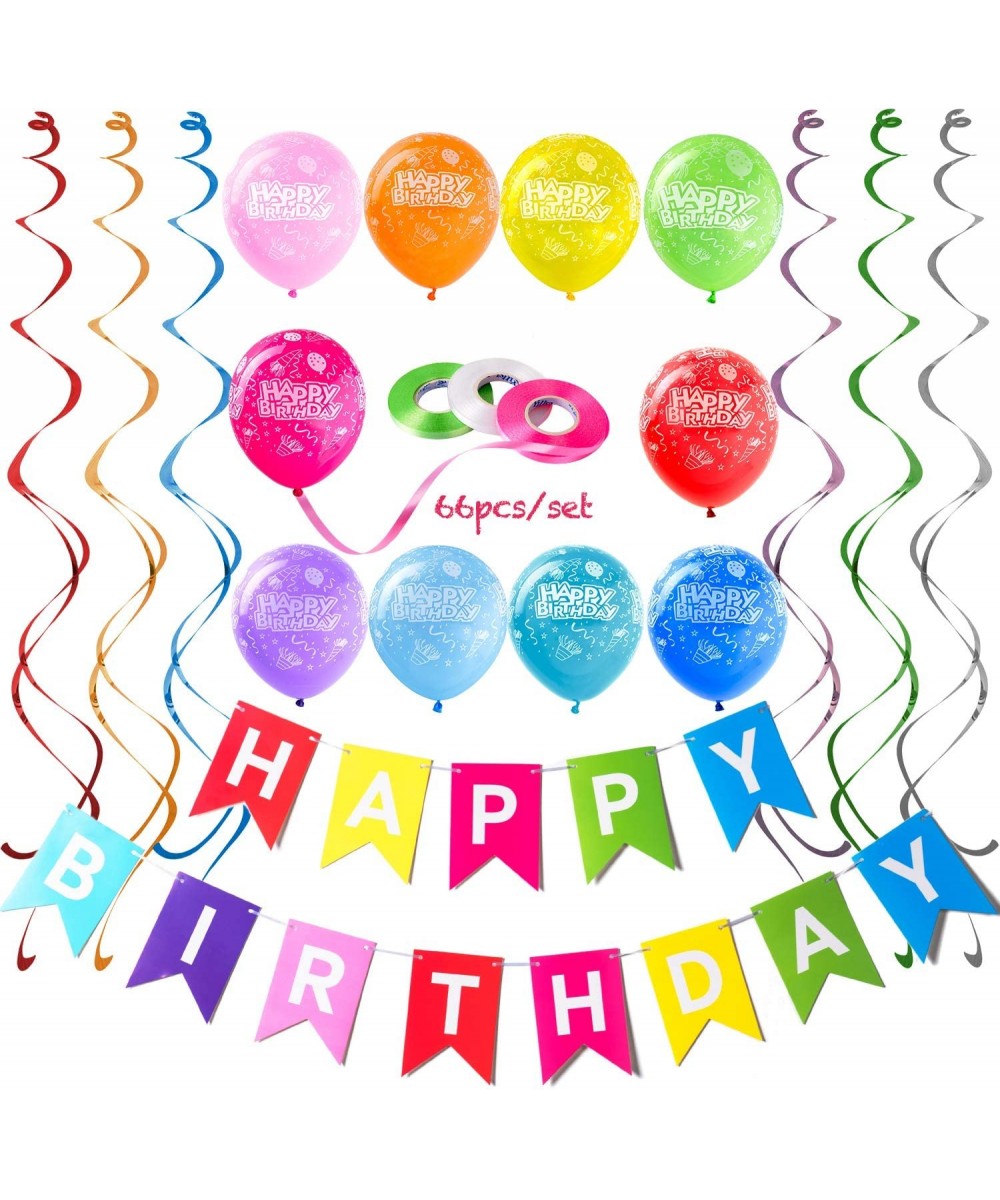 Happy Birthday Decorations Kit with Colorful Banner- Hanging Swirl Streamers- Balloons and Ribbons - 66-Piece Rainbow Birthda...