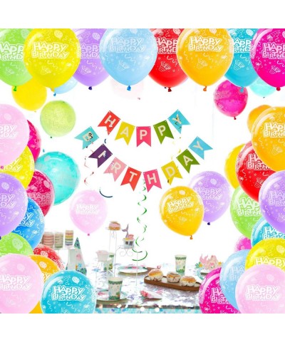 Happy Birthday Decorations Kit with Colorful Banner- Hanging Swirl Streamers- Balloons and Ribbons - 66-Piece Rainbow Birthda...