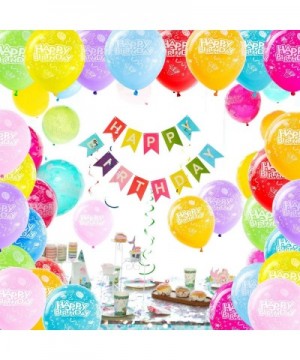 Happy Birthday Decorations Kit with Colorful Banner- Hanging Swirl Streamers- Balloons and Ribbons - 66-Piece Rainbow Birthda...