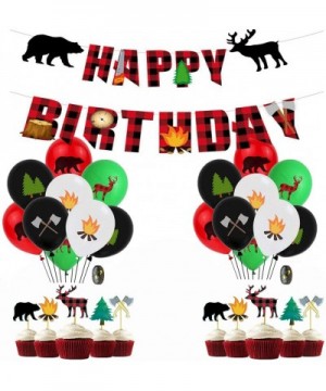 31PCS Upgrade Kids Favors Lumberjack Theme Birthday Party Supplies- Happy Birthday Banner- Cake Topper And Balloons Decoratio...