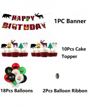 31PCS Upgrade Kids Favors Lumberjack Theme Birthday Party Supplies- Happy Birthday Banner- Cake Topper And Balloons Decoratio...