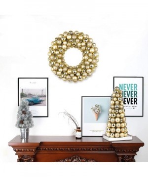 16 Inch Christmas Ball Wreath Home Party Decors Xmas Front Door Decorative Hanging Christmaswreaths Ball Ornaments Gold - Wre...