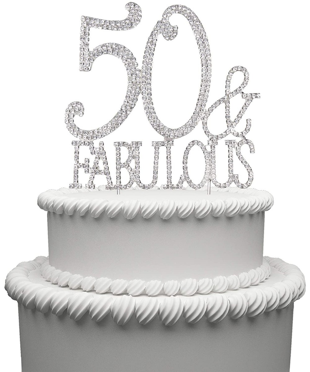 Bling Crystal Fabulous and 50 Birthday Cake Topper - Best Keepsake - 50th Party Decorations Silver - 50-fabulous-silver - C51...