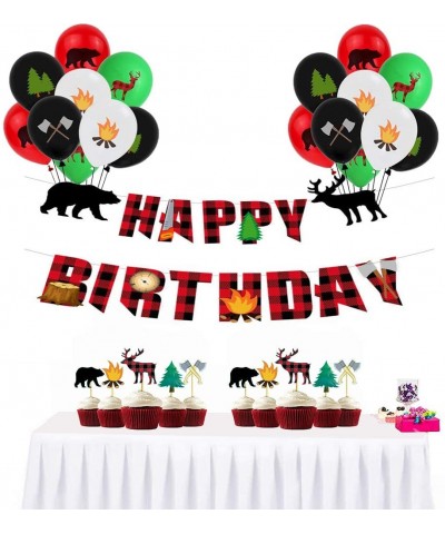 31PCS Upgrade Kids Favors Lumberjack Theme Birthday Party Supplies- Happy Birthday Banner- Cake Topper And Balloons Decoratio...