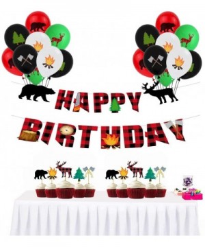 31PCS Upgrade Kids Favors Lumberjack Theme Birthday Party Supplies- Happy Birthday Banner- Cake Topper And Balloons Decoratio...