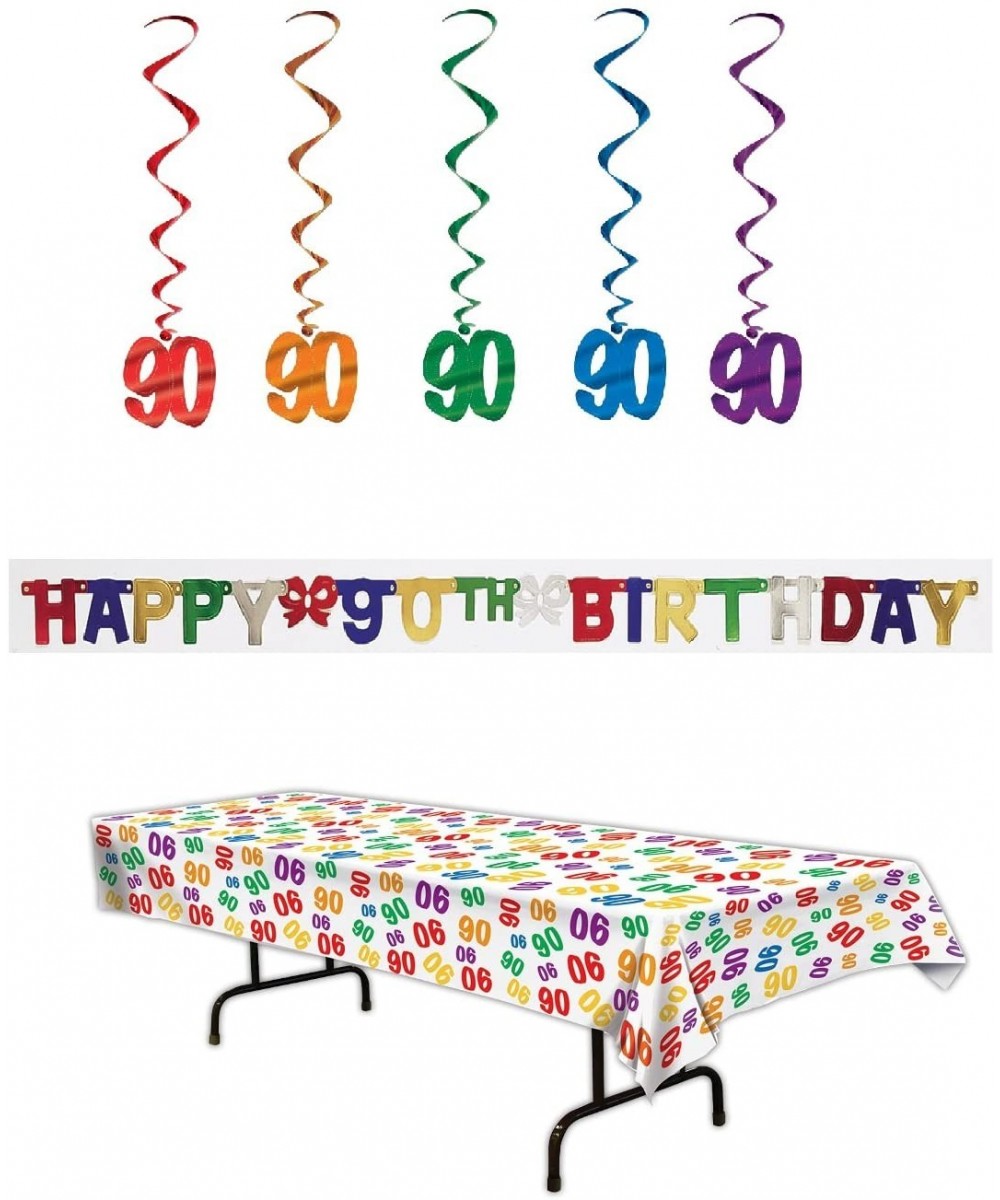 90th Birthday Party Decoration Kit Bundle Includes Banner- Table Cover- and Whirls - CF17YZ949WW $14.28 Tablecovers