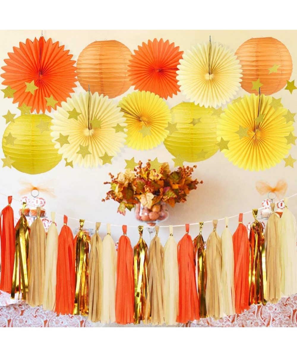 Fall Party Decorations Autumn Party Decorations Thanksgiving Party Decorations Orange Yellow Cream Paper Fans Paper Star Garl...
